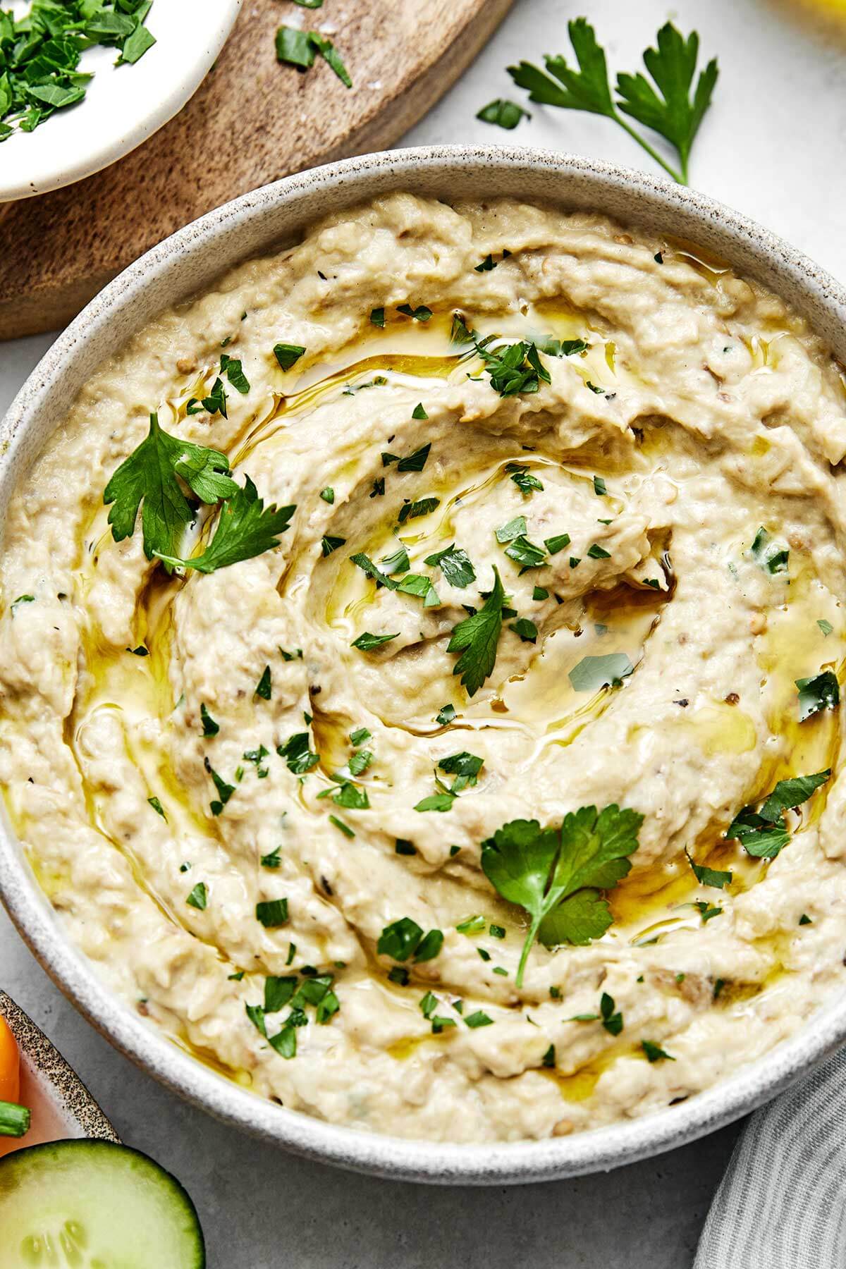 Baba ganoush in a bowl.