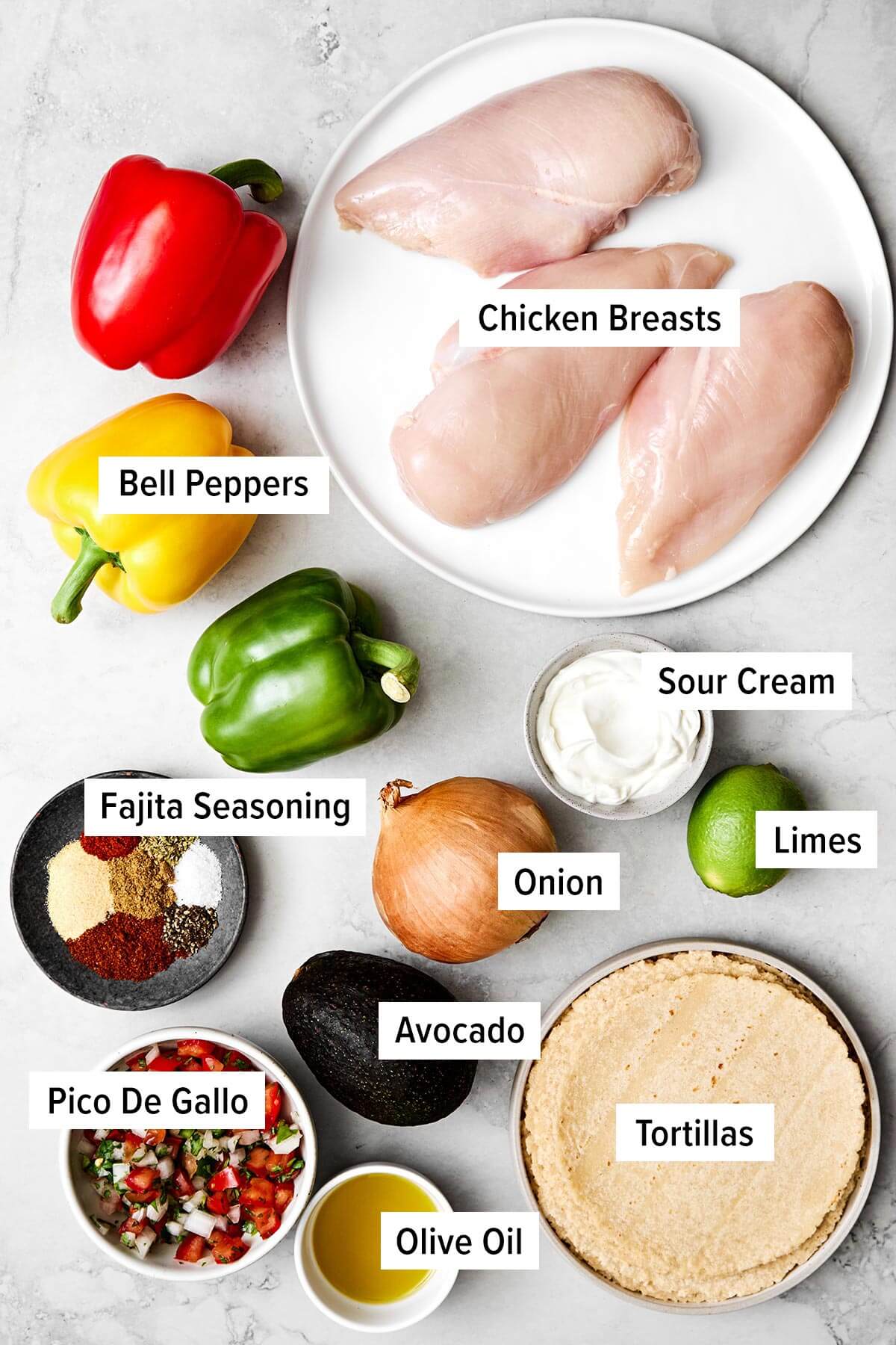 Ingredients for chicken fajitas.