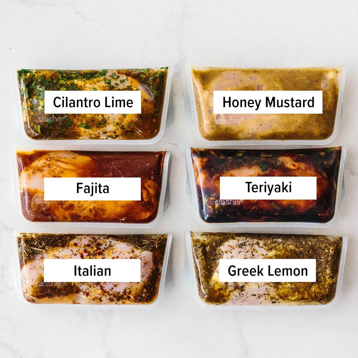 6 chicken marinade ideas in packets.