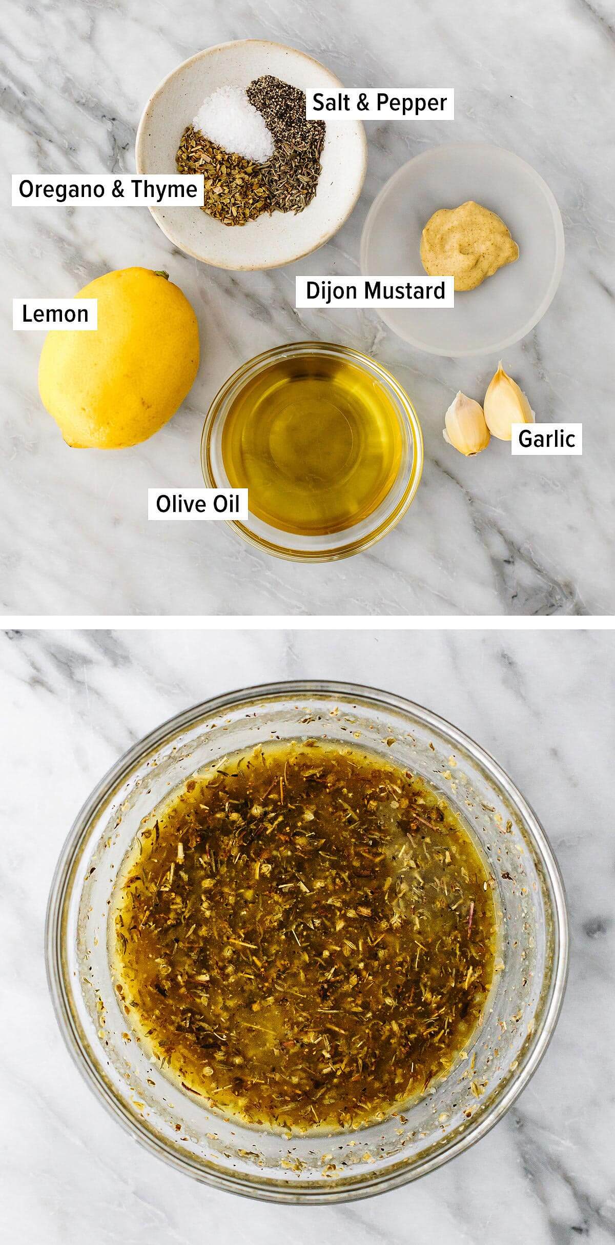 Greek lemon chicken marinade ingredients.