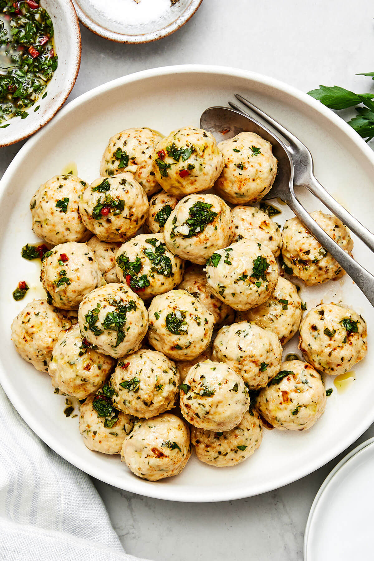 A plate of chicken meatballs