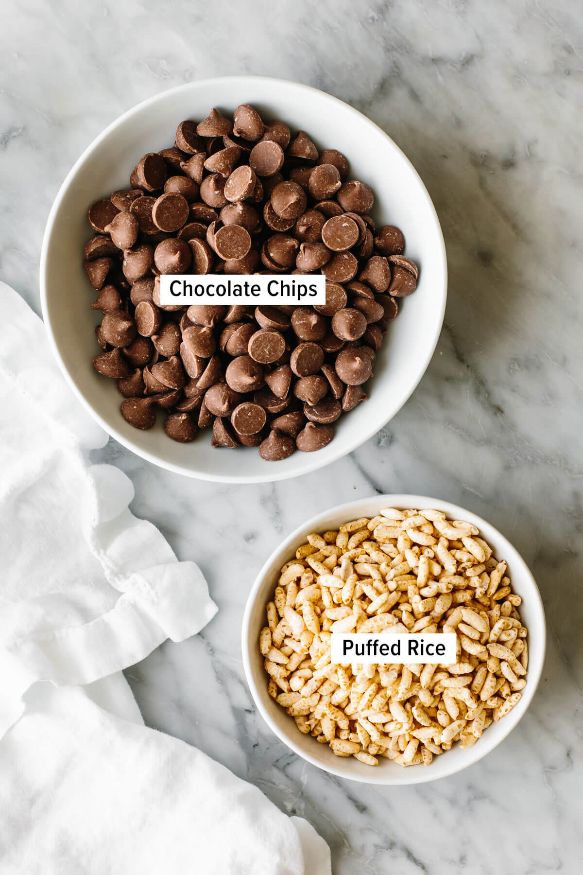 Ingredients for chocolate crunch bars on a table.