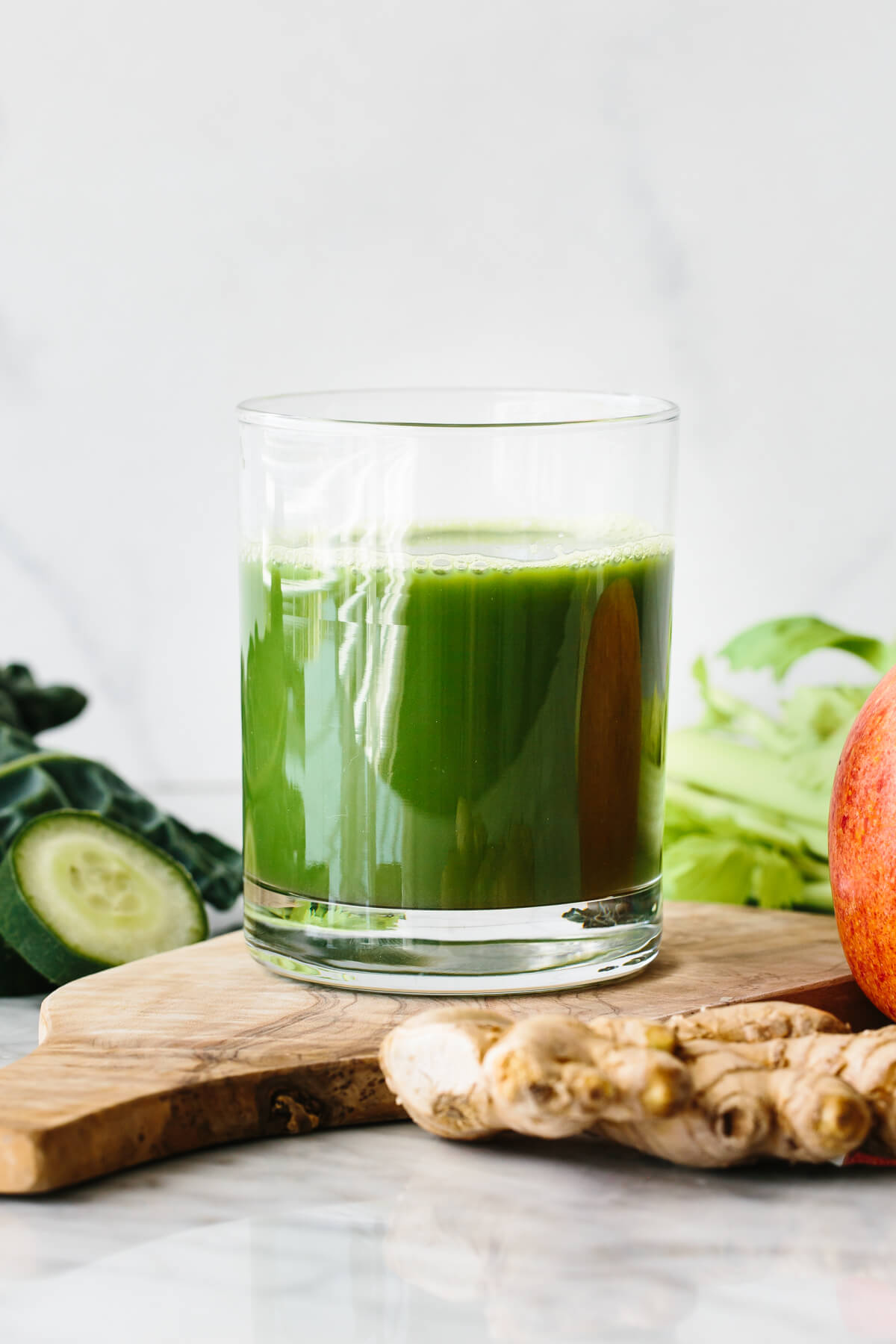 A glass of green juice