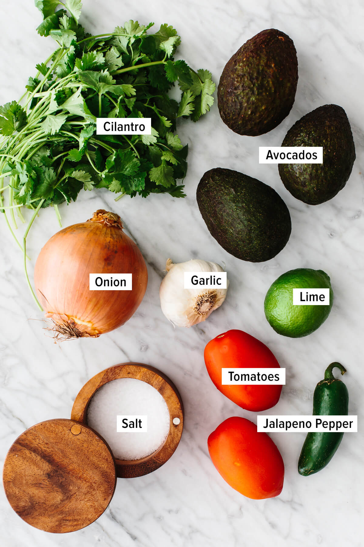 Ingredients for making guacamole on a counter.