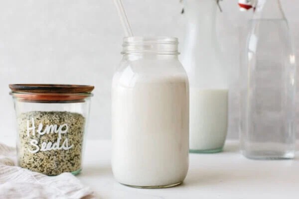 Hemp milk in a glass.