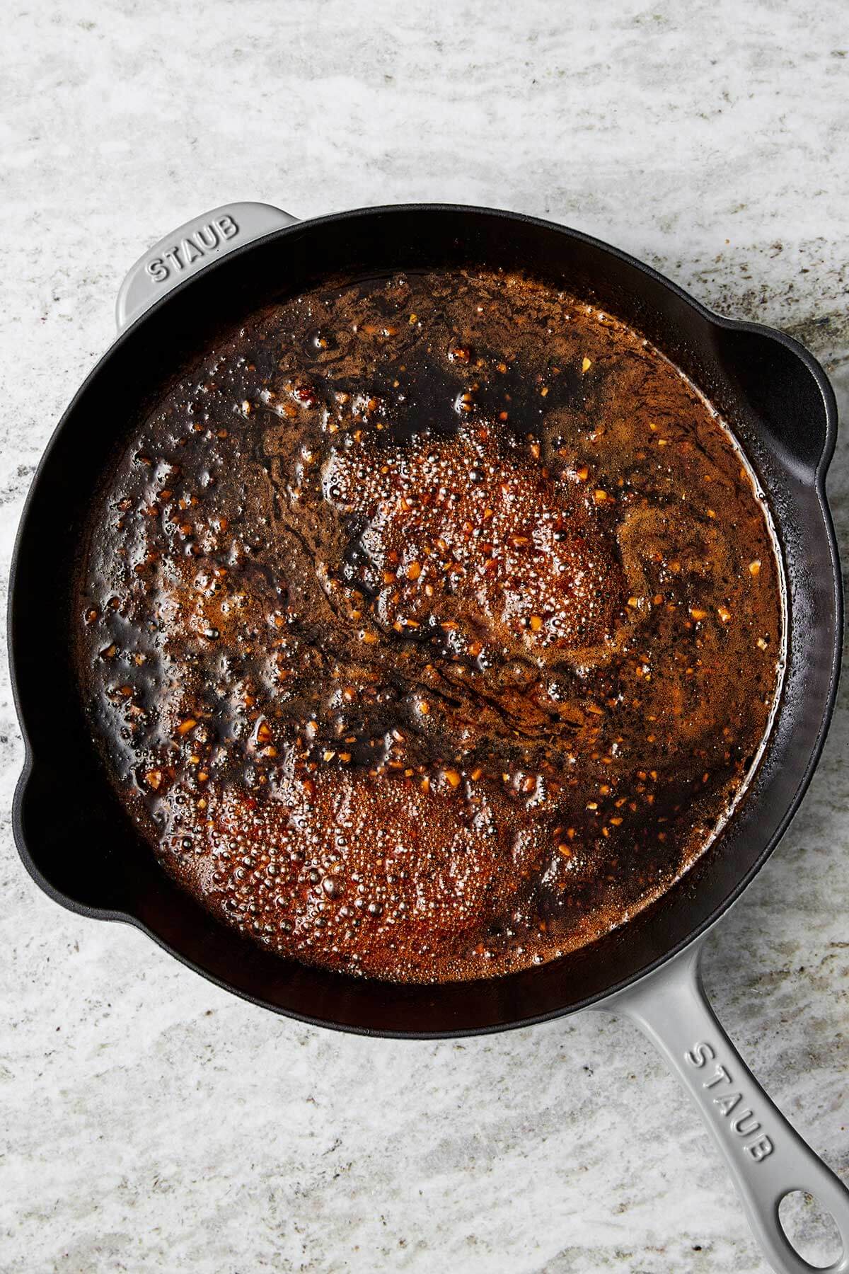 Cooking sauce in a pan.