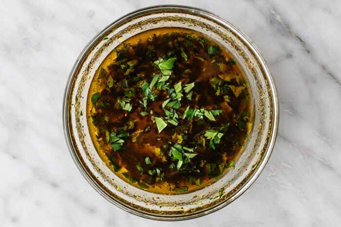 Chicken marinade in a bowl.