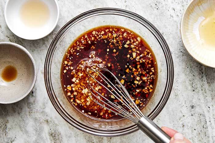 Honey garlic sauce in a bowl.