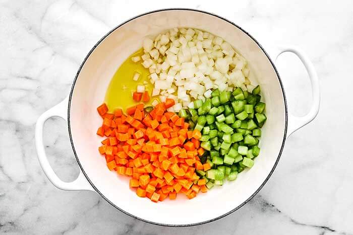 A pot of cooked vegetables.