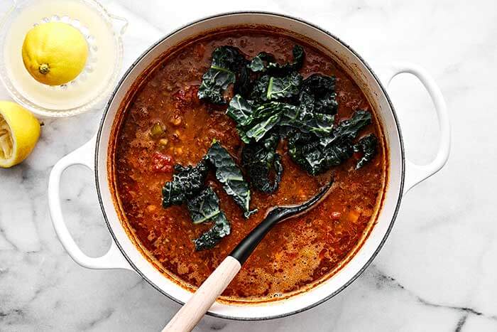 Lentil soup in a pot.