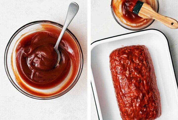 Sauce brushed on meatloaf.