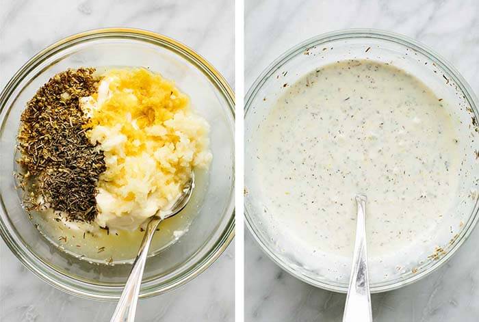 Mixing a creamy lemon herb sauce