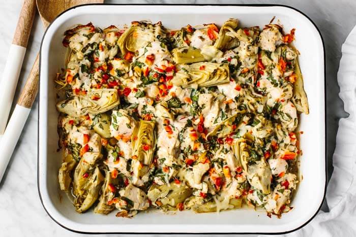 Spinach artichoke chicken casserole