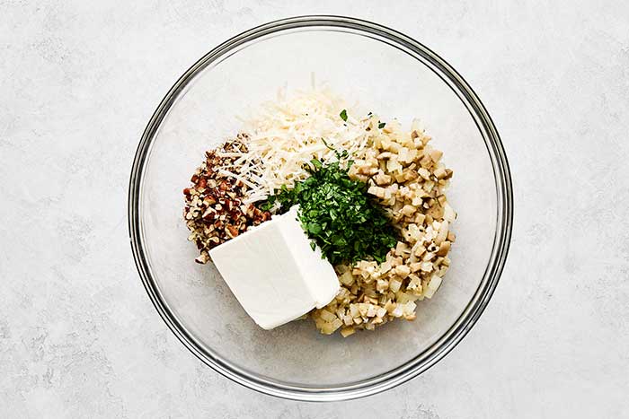 Stuffed mushroom filling in a bowl.