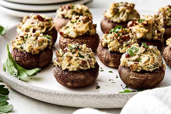 Stuffed mushrooms on a platter.