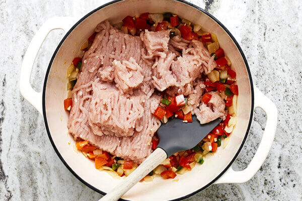 Cooking ground turkey in a pot