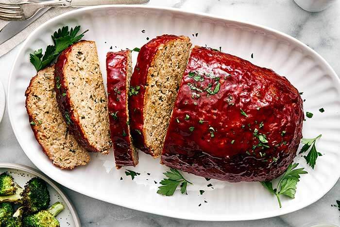 Sliced turkey meatloaf.