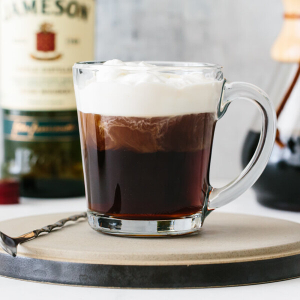 Irish Coffee on a serving plate.