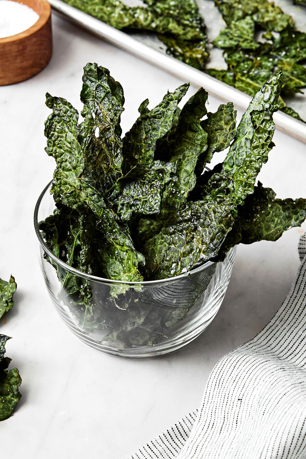 A bowl of kale chips.