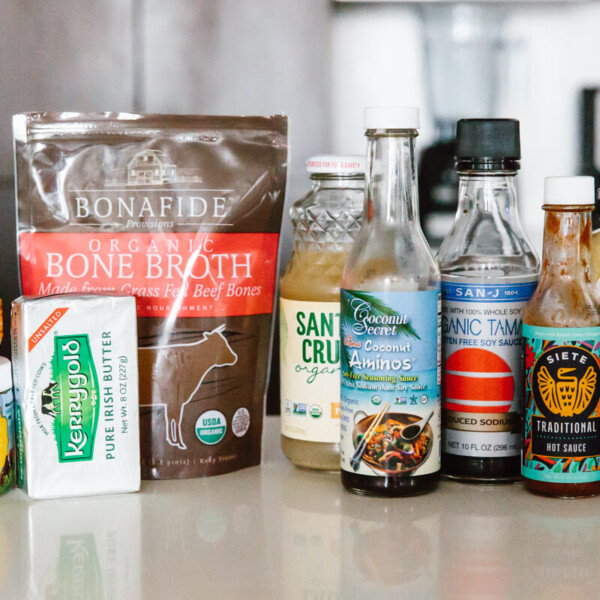 Fridge staples on a kitchen counter.