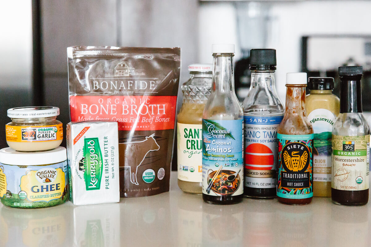 Fridge staples on a kitchen counter.