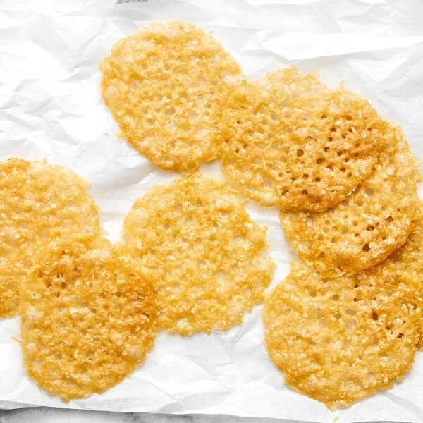 A sheet pan of parmesan crisps.