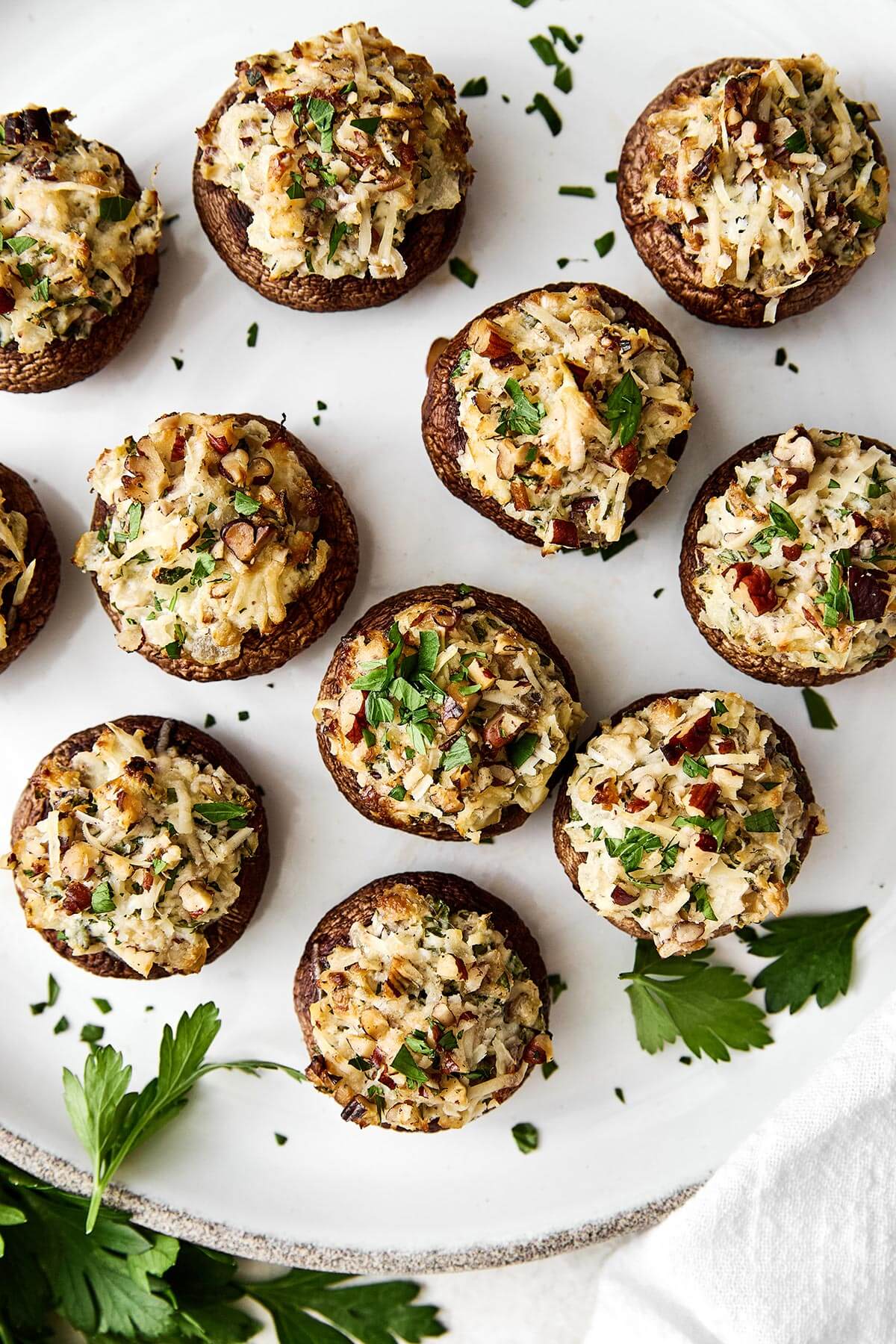 A plate of stuffed mushrooms.