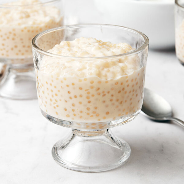 Glasses of tapioca pudding.