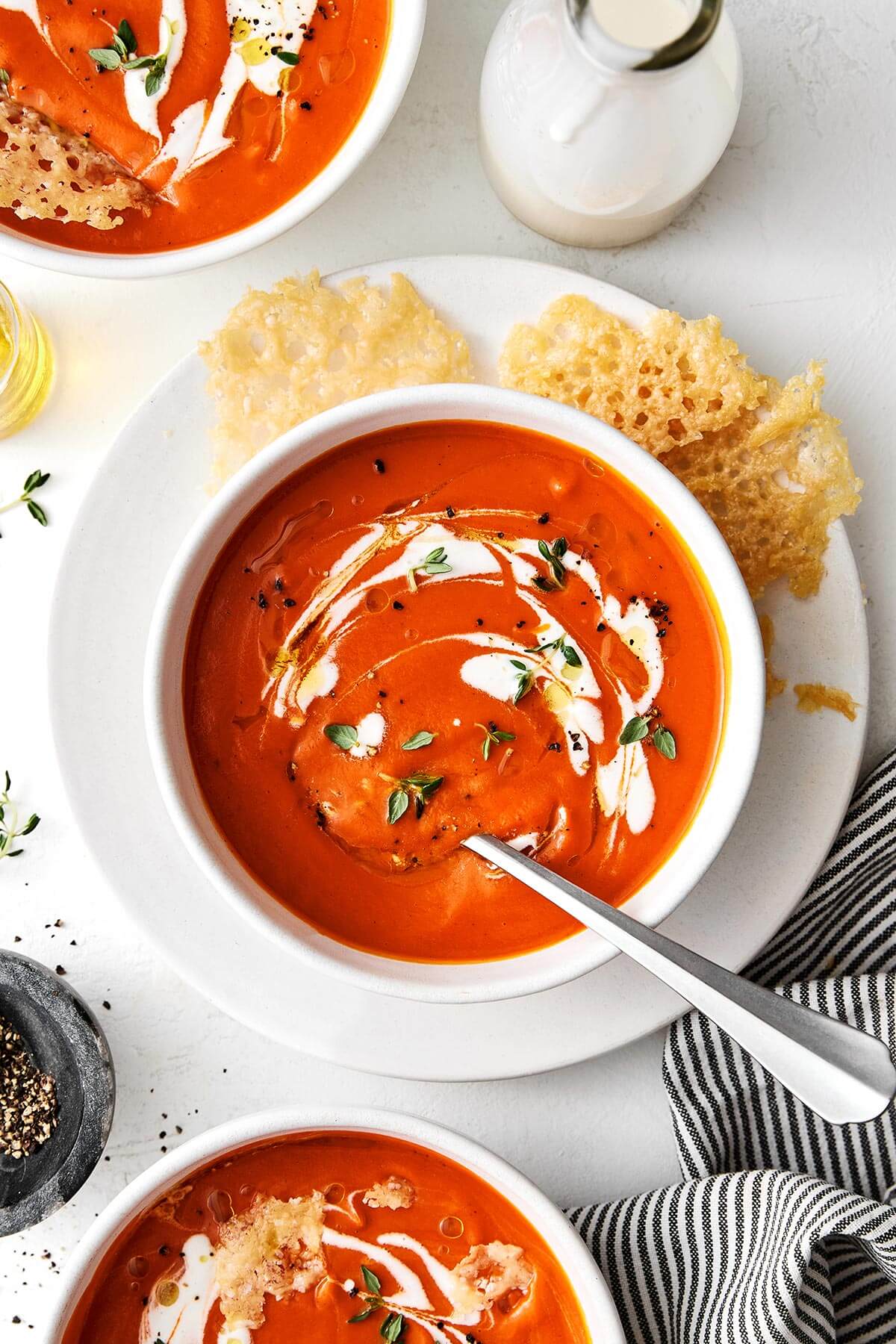 Bowls of tomato soup.