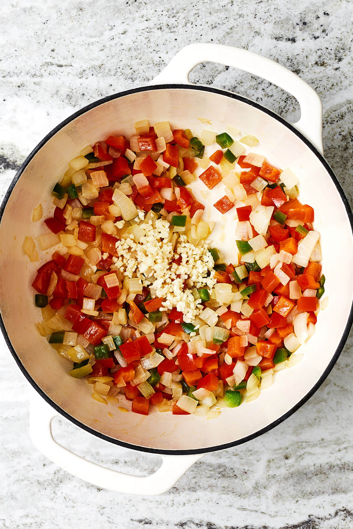 Cooking veggie in a pot for turkey chili