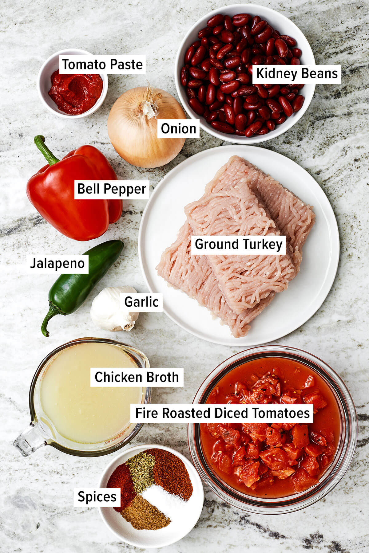 Ingredients for turkey chili on a table