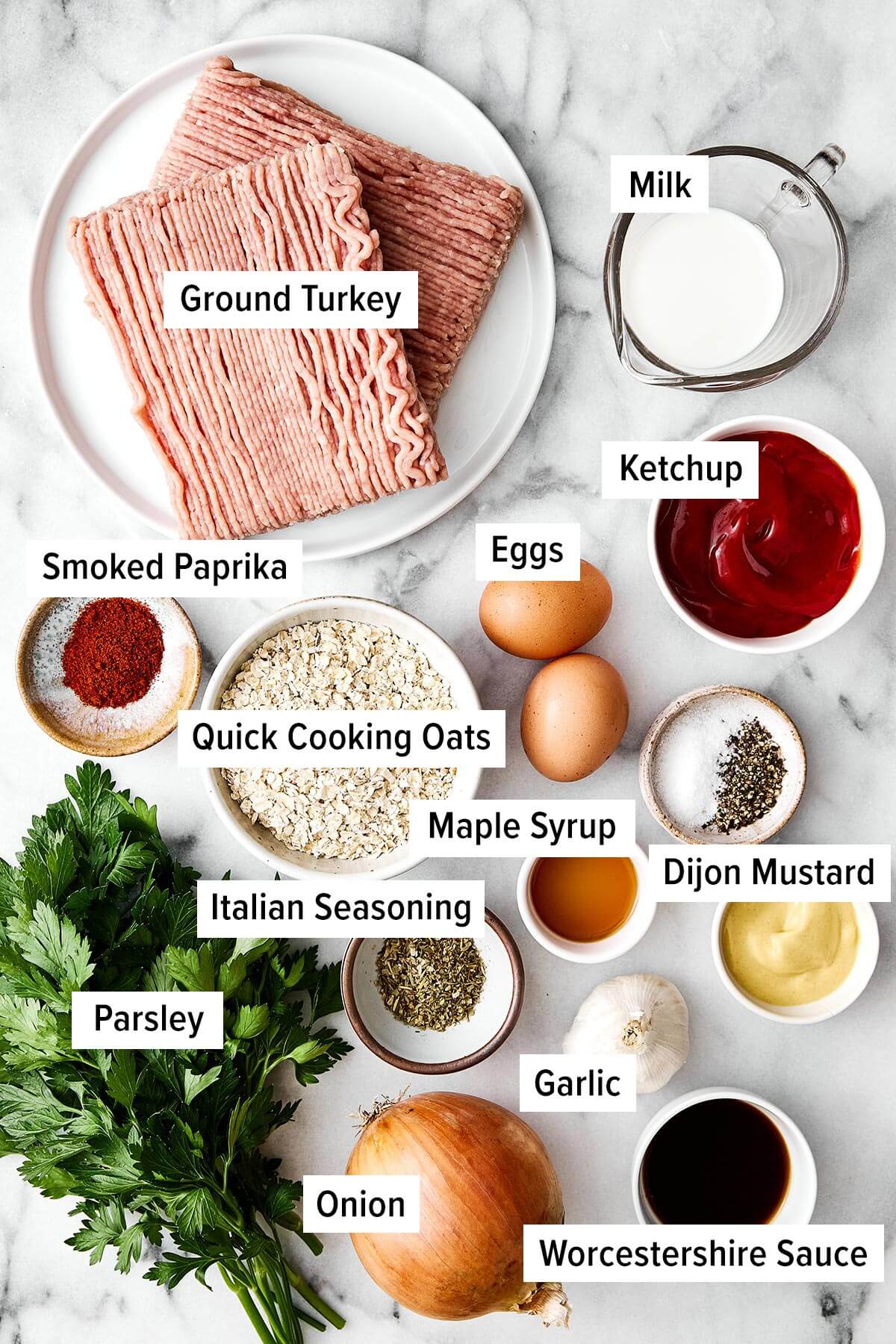 Ingredients for turkey meatloaf.