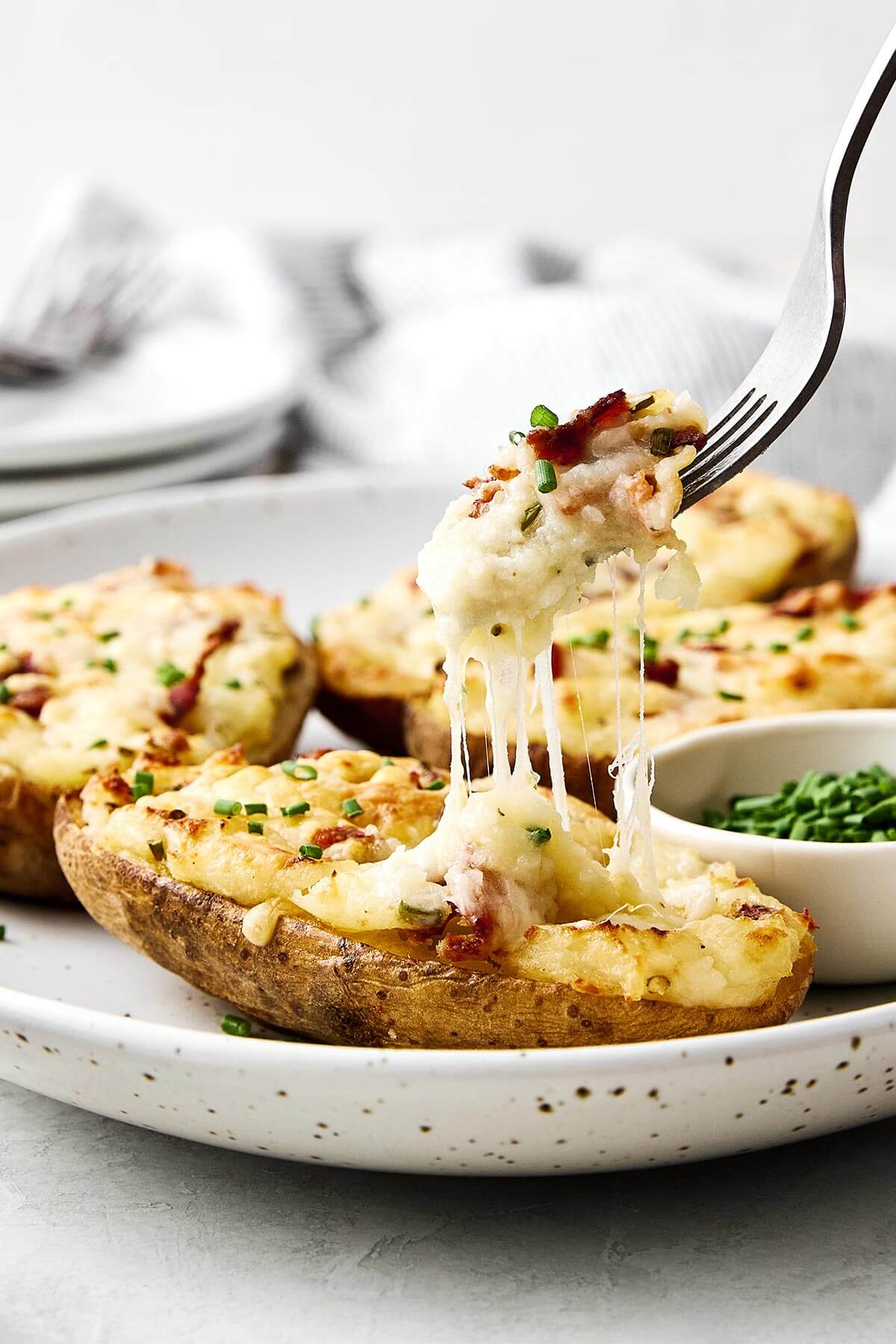 Cheesy twice baked potatoes.