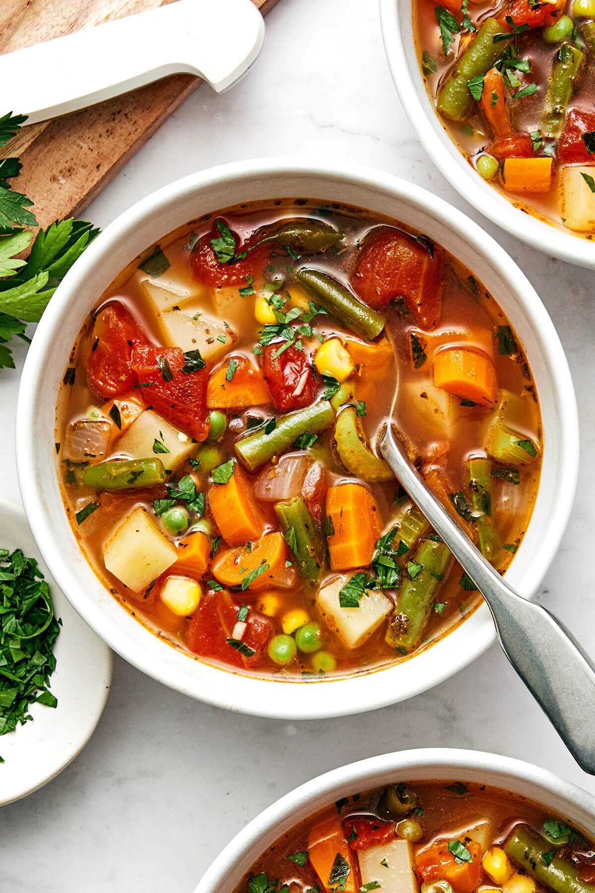 A bowl of vegetable soup