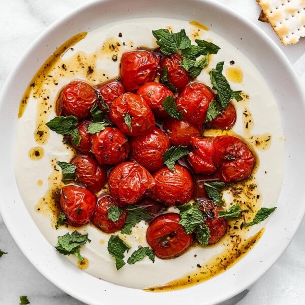 Roasted tomatoes with whipped feta.