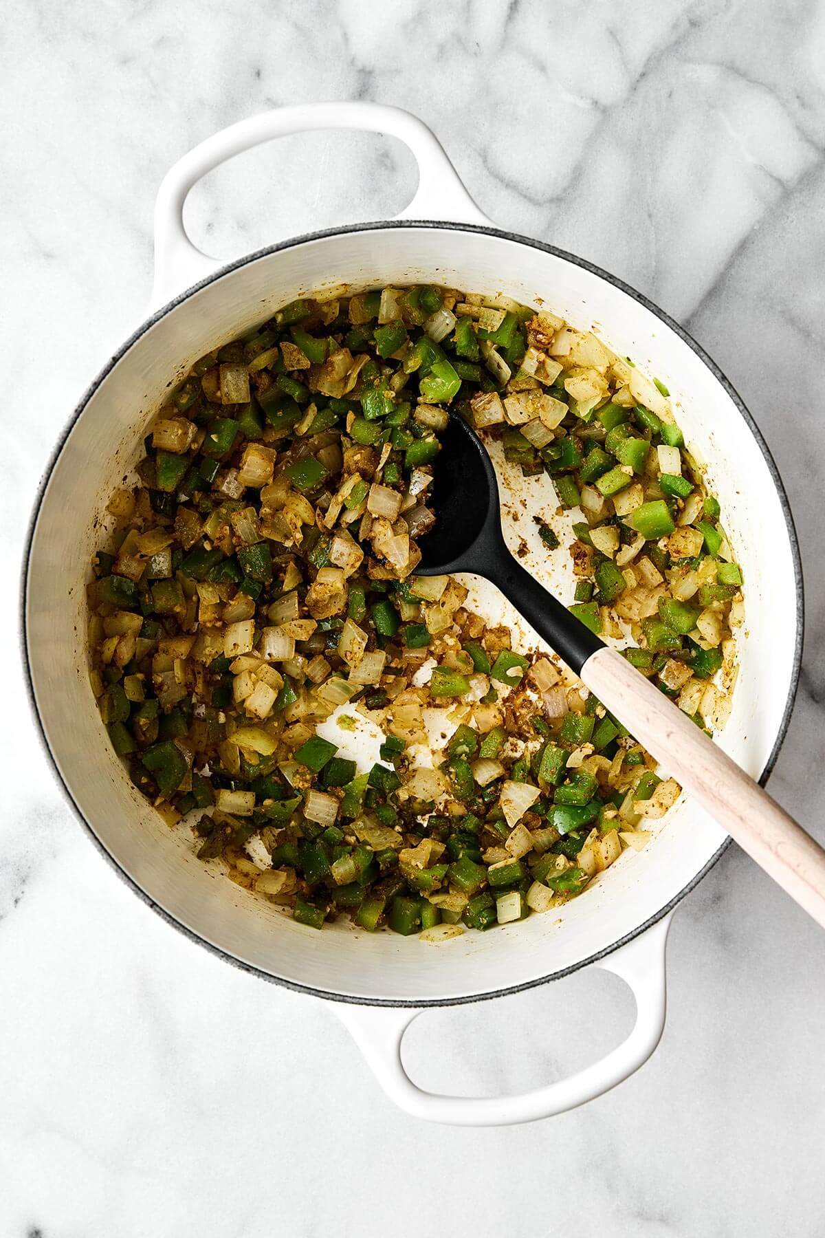 Cooking vegetables in a pot.