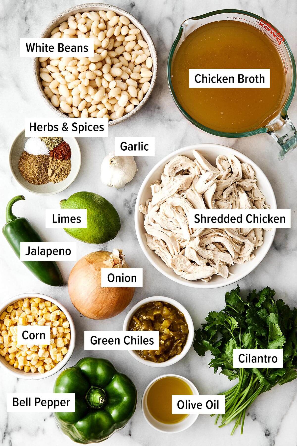 Ingredients for white chicken chili.